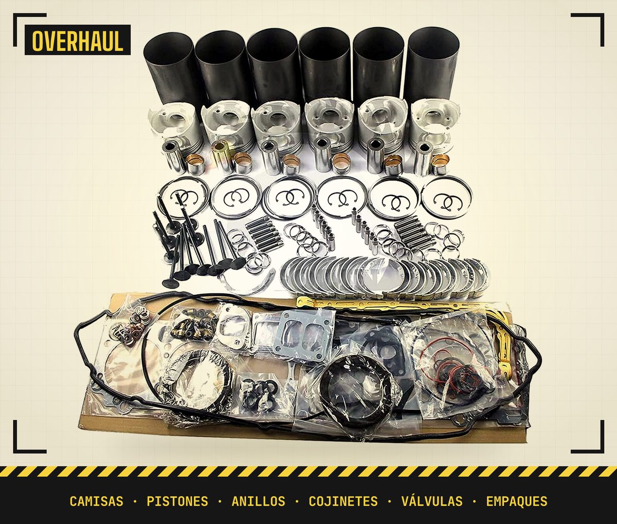 Kit de reparación de motor: camisas, pistones, anillos, cojinetes, válvulas y empaquetadura