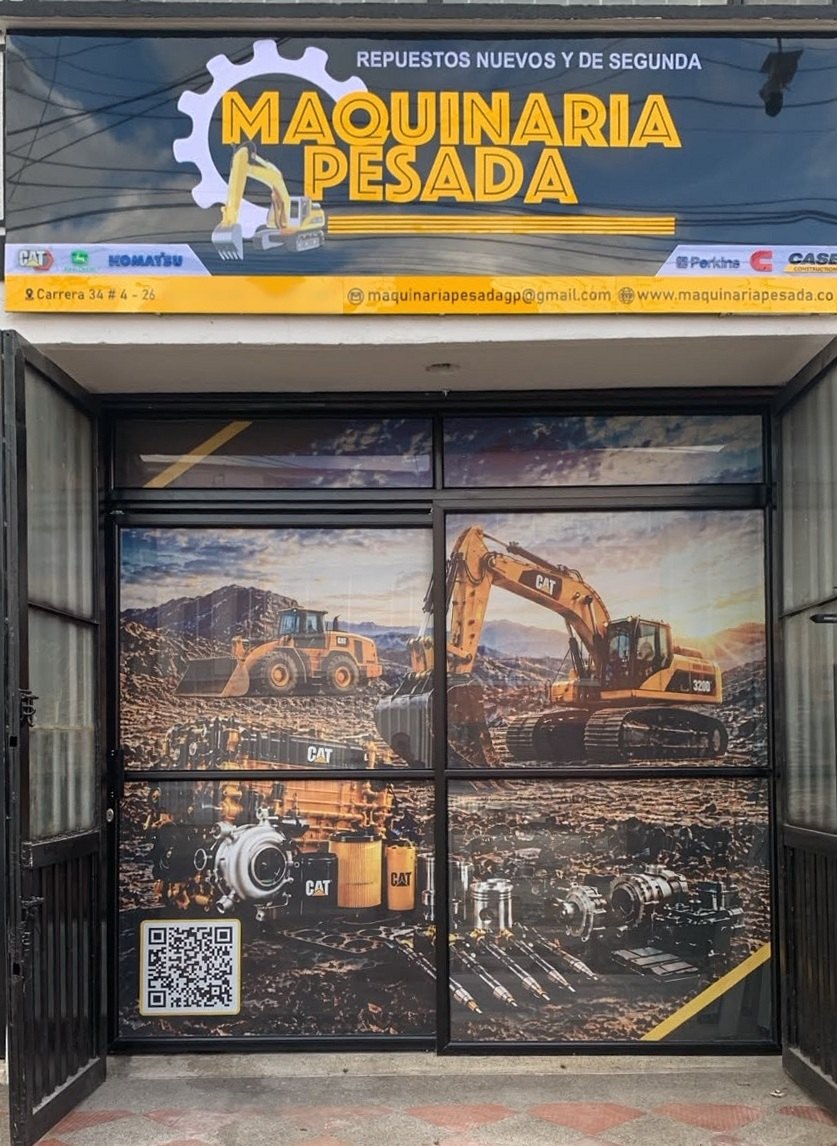 Fachada del local de Maquinaria Pesada en la Carrera 34 #4-26, Bogotá